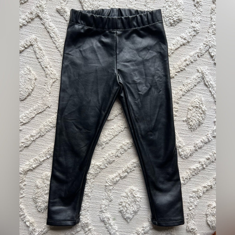 Little girls faux leather leggings black 3-4 years XS size 4 kids